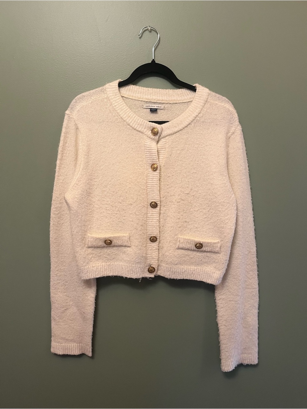 American Eagle Cropped Cardigan with Gold Buttons